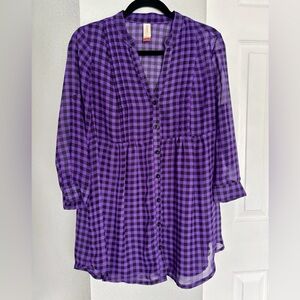 No Boundaries Vivid Purple Checkered Button Down Shirt
